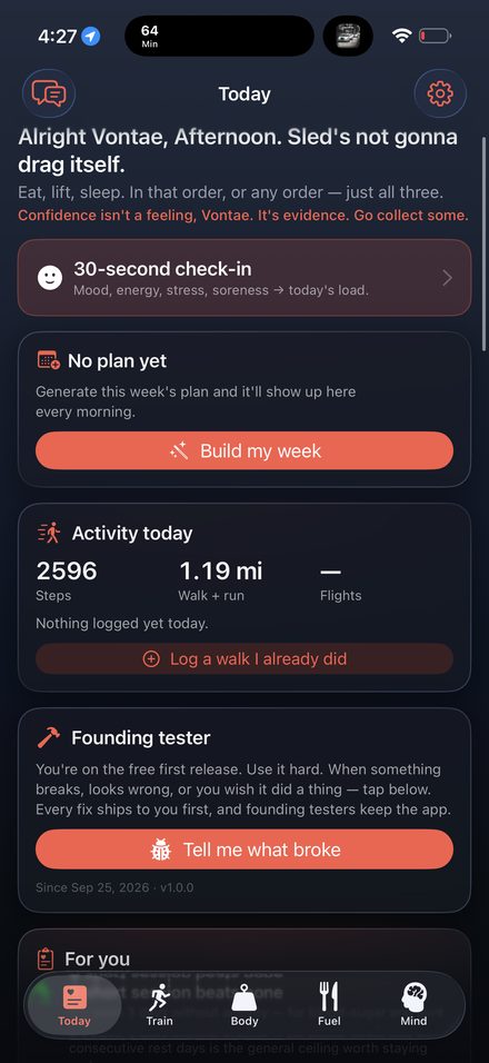PulseForge Today screen